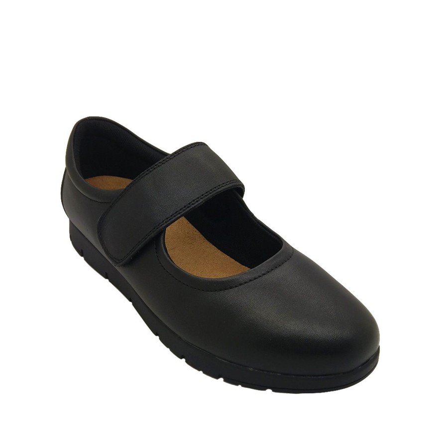 Women Natural Comfort | Natural Comfort Avril Ladies Maryjane Leather Work Shoe Flat Comfy Black