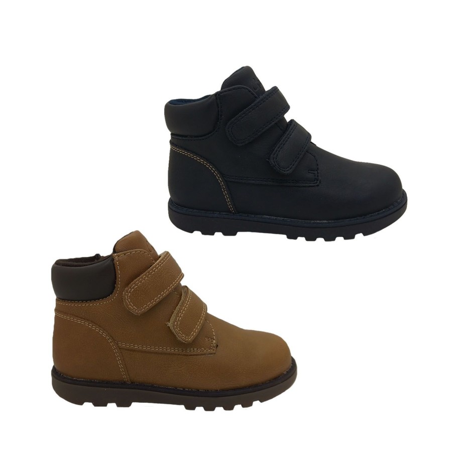 Kids Grosby Boots | Grosby Harley Little Boys Boots Ankle Length Double Hook And Loop Zip Side