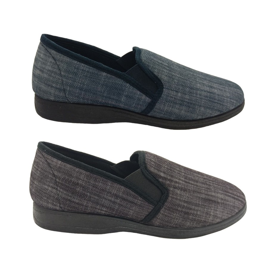 Men Grosby | Mens Slippers Grosby Patrick Black Or Navy Multi Slipper Memory Foam Size 6-12