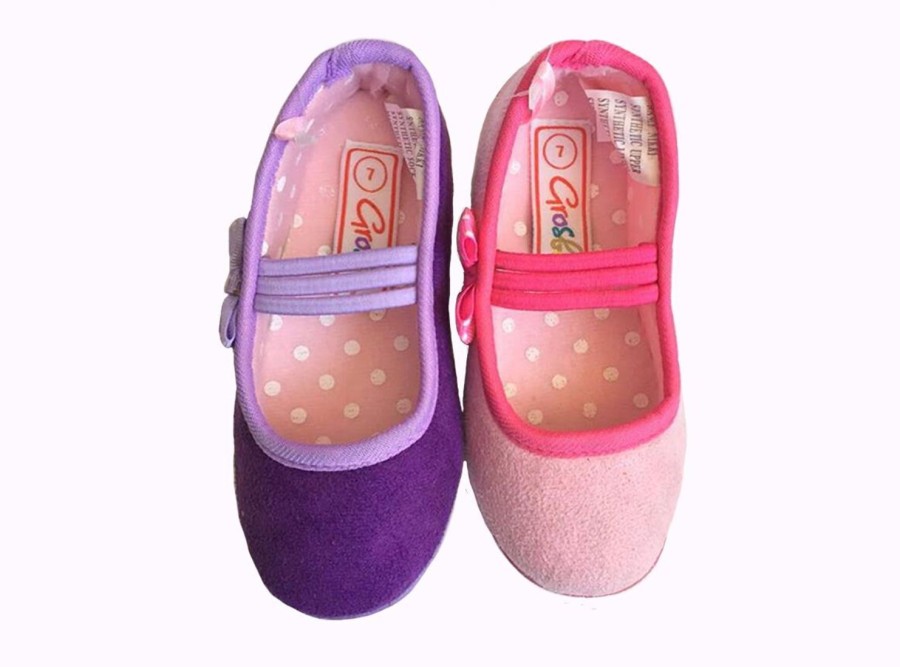 Kids Grosby Slippers | Girls Slippers Grosby Nikki Or Ballet Style Slipper With Bow 4-12