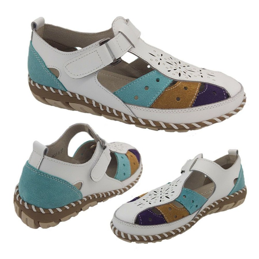 Women Modiste Comfort | Ladies Shoes Modiste Comfort Hester Leather Casual Soft Adjustable Size 5-10 New White/Multi