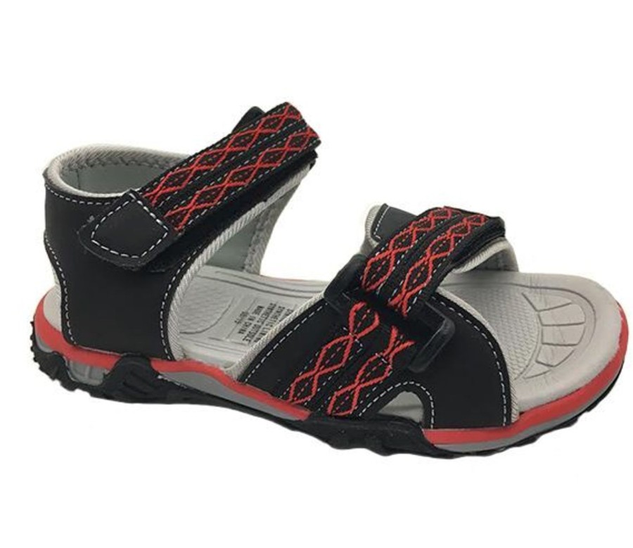 Kids Grosby Casual | Boys Youth Shoes Grosby Nash Surf Sandals Easy Clean Adjustable Black/Red