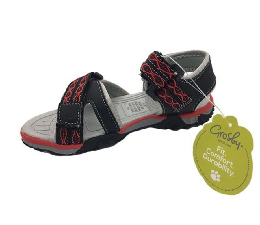 Kids Grosby Casual | Boys Youth Shoes Grosby Nash Surf Sandals Easy Clean Adjustable Black/Red