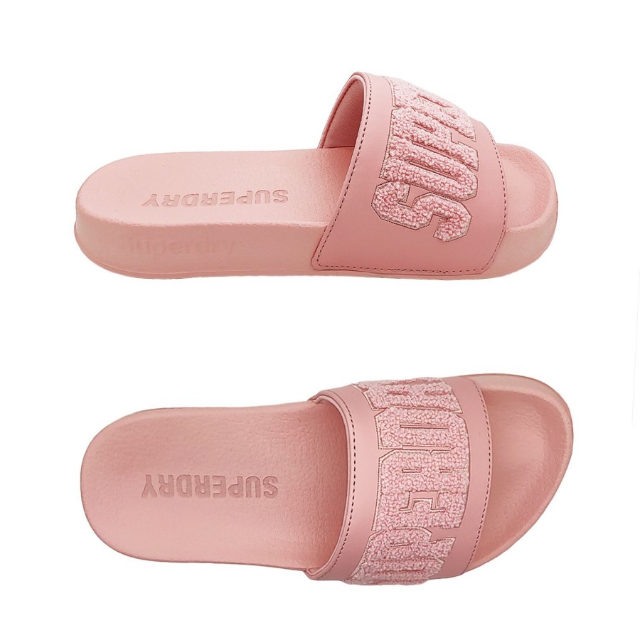 Women Superdry | Superdry High Build Logo Pool Slide Ladies Slide Lightweight Slip On Pink