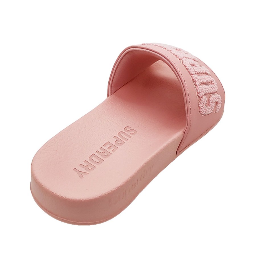 Women Superdry | Superdry High Build Logo Pool Slide Ladies Slide Lightweight Slip On Pink