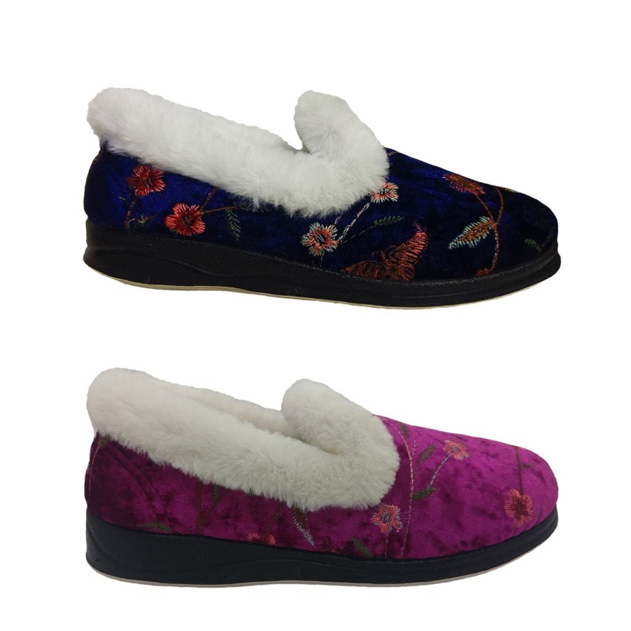 Women Panda | Ladies Slippers Panda Emille Fluffy Comfort Slipper Wider Fit Stitch Detail Velour