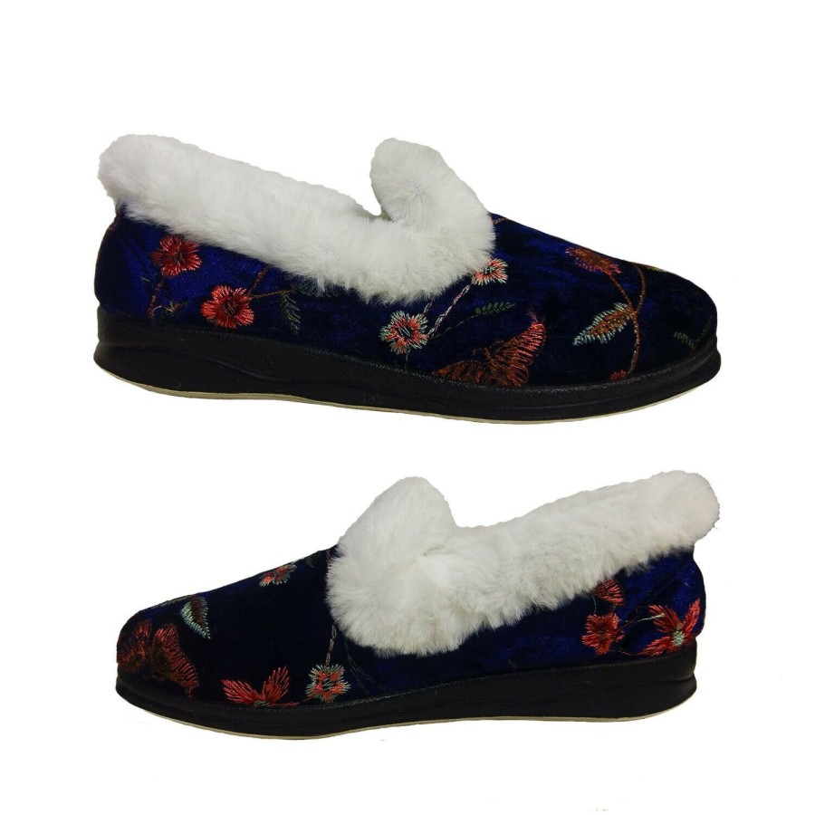 Women Panda | Ladies Slippers Panda Emille Fluffy Comfort Slipper Wider Fit Stitch Detail Velour