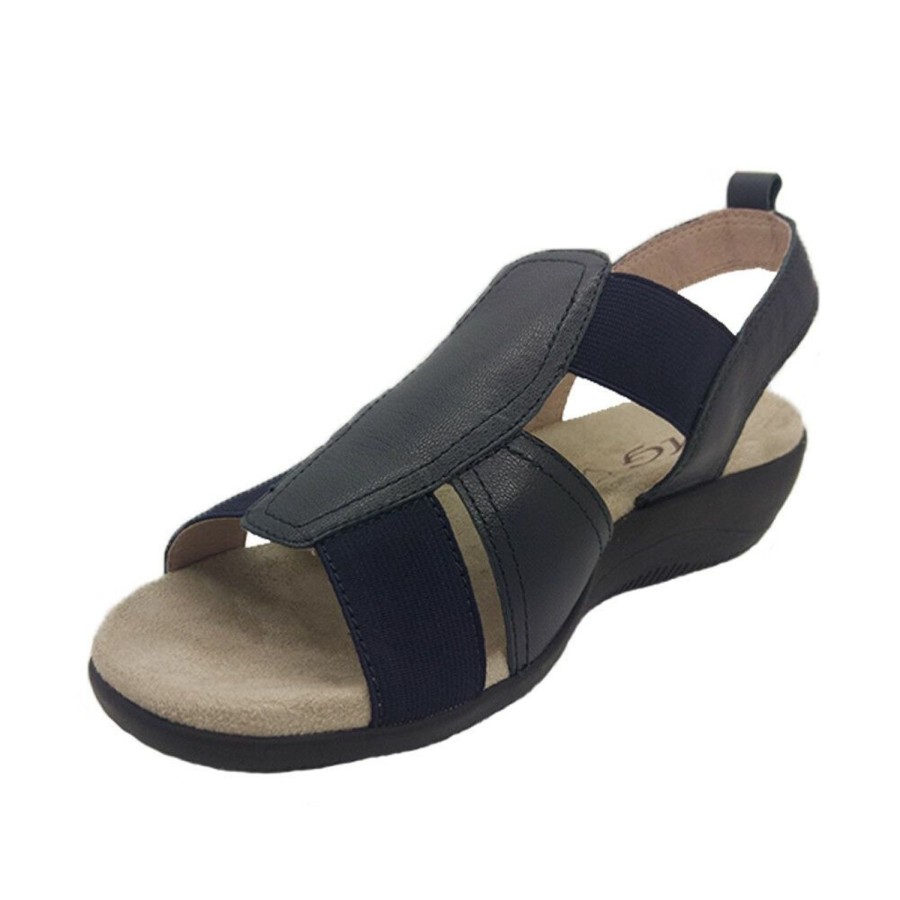 Women MG | Ladies Shoes Mg Jindi Sandal Leather Slingback Elastic Soft Wedge Sole 5-10 Navy