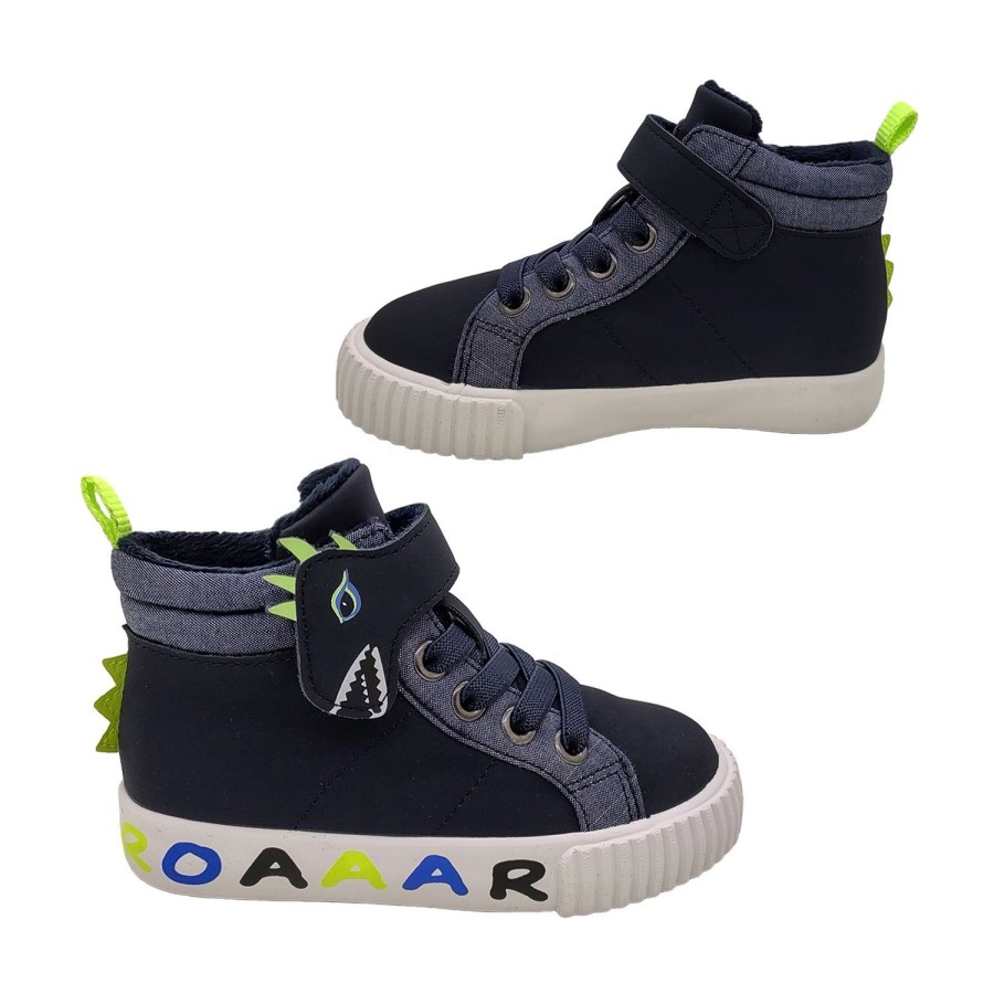 Kids Grosby Boots | Grosby Roar Little Boys Casual Boot Dino Design Ankle Length Easy On Cute Navy