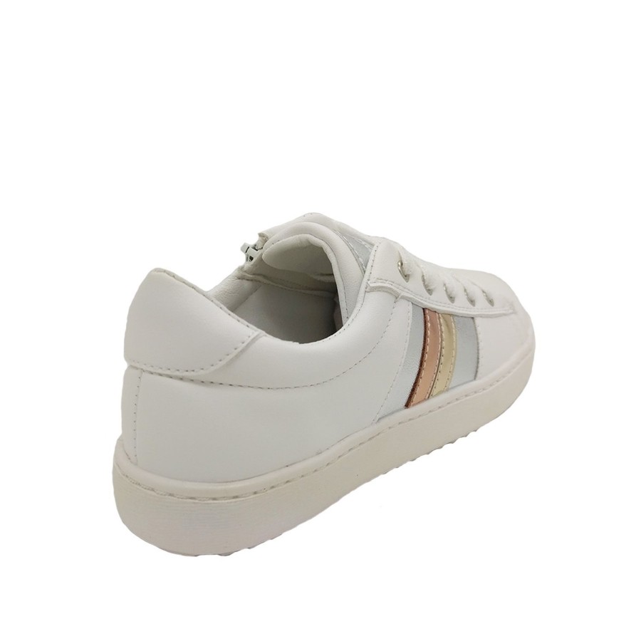 Kids Grosby Casual | Grosby Piper Girls Casual Lace-Up Zip Sneaker Metallic Multi Size 10-3 White