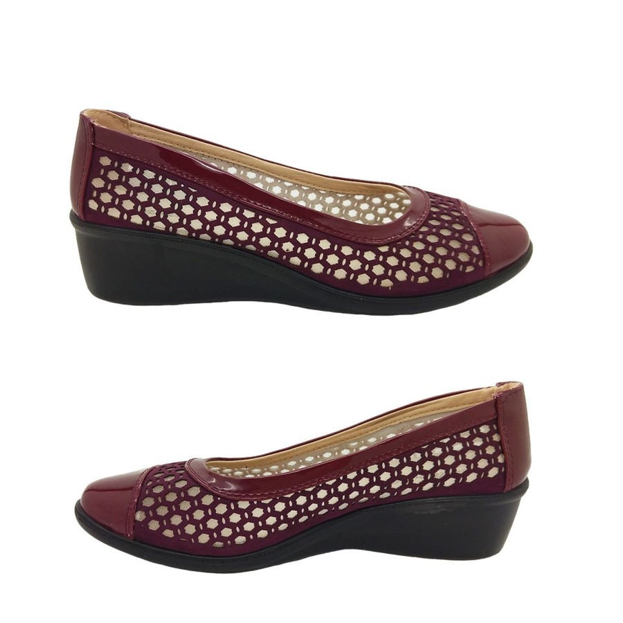 Women Bellissimo | Bellissimo Claudia Ladies Shoes Dressy Court Shoe Slip On Wedge Light Burgundy