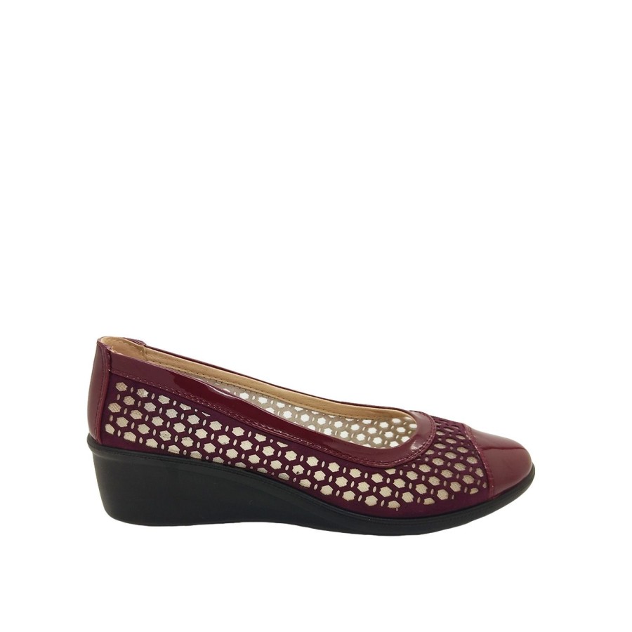 Women Bellissimo | Bellissimo Claudia Ladies Shoes Dressy Court Shoe Slip On Wedge Light Burgundy