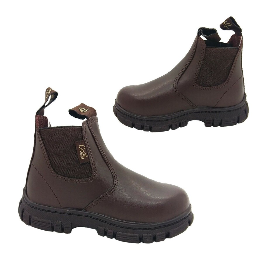 Kids Grosby Boots | Boys Boots Grosby Ranchyth Or Leather Pull On Boot Size 13-6