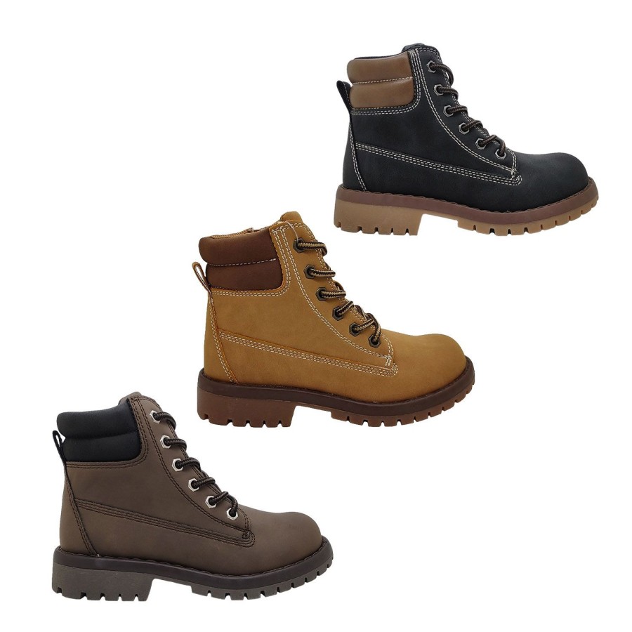 Kids Grosby Boots | Grosby Dusty B Boys Boots Lace Up Side Zip Work Boot Style Padded Ankle