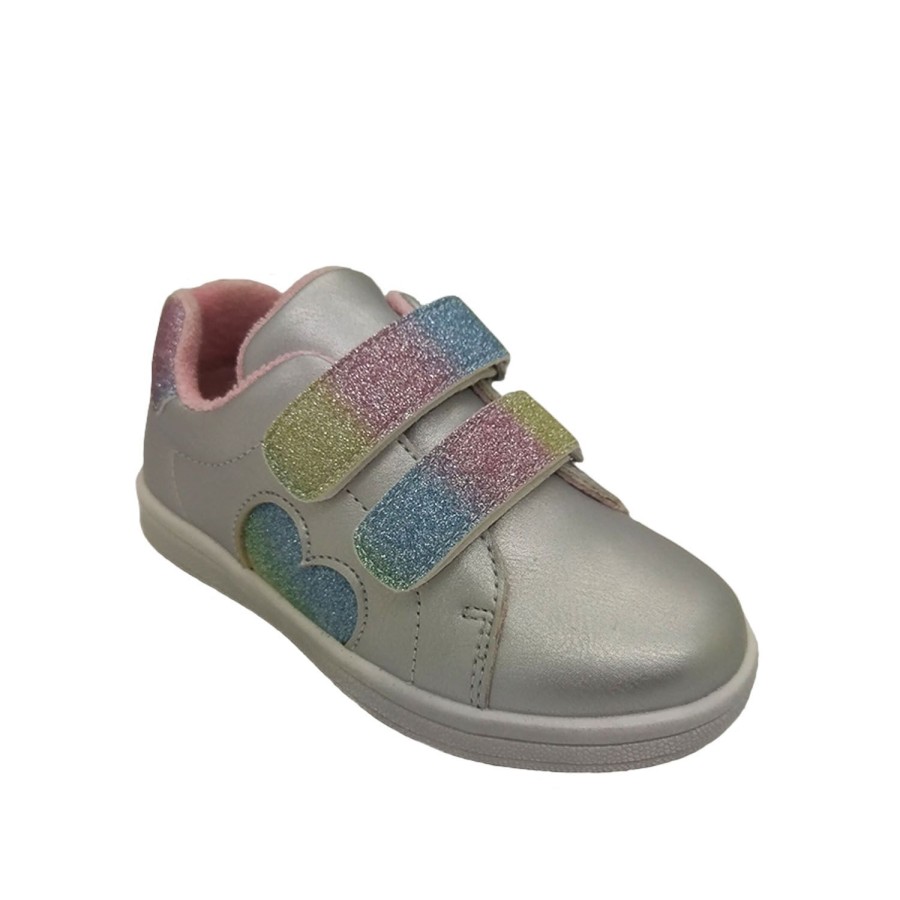 Kids Grosby Casual | Grosby Sprinkle Girls Shoes Casual Sneaker Hook And Loop Glitter Straps Silver