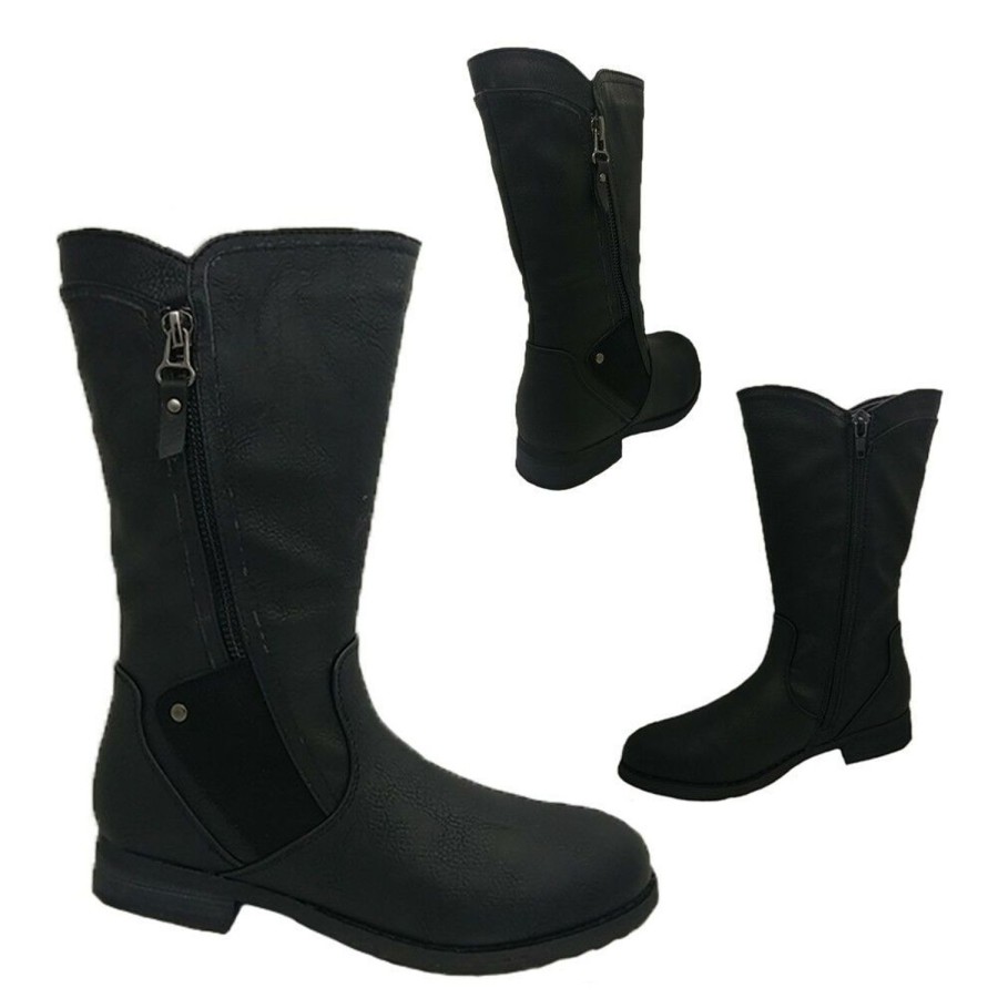 Kids Cool Chic Boots | Girls Boots Cool Chic Karen Boot Zip Side Mid Calf Shoe Uk 1-5 New Black