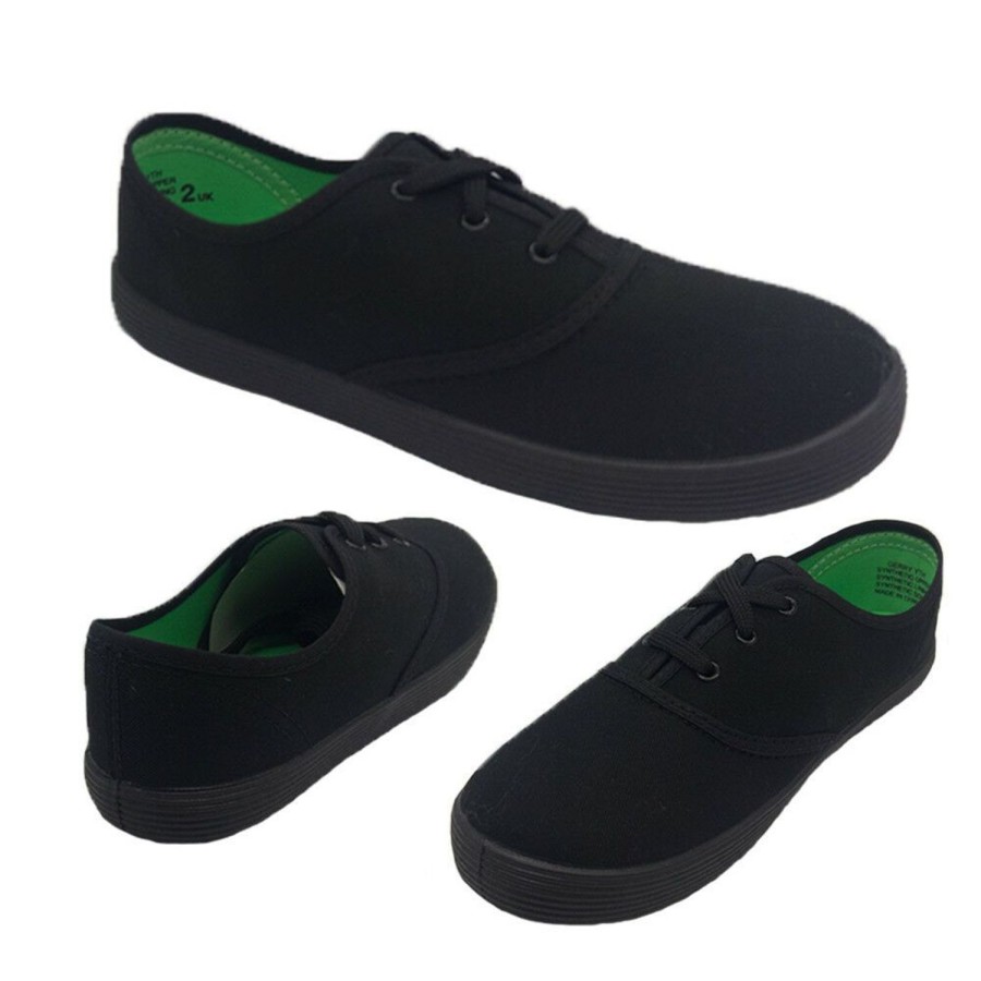 Kids Grosby Runners | Grosby Gerry Boys Shoes Canvas Casual Lace Up Flat Skate Youth Sizes Black Canvas