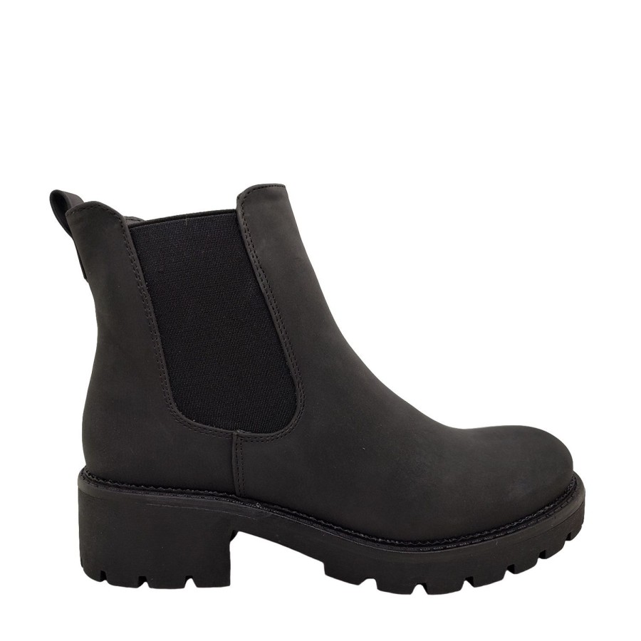 Women Bellissimo | Bellissimo Hart Ladies Ankle Boots Elastic Sides Pull On Short Boot Chunky Sole Black