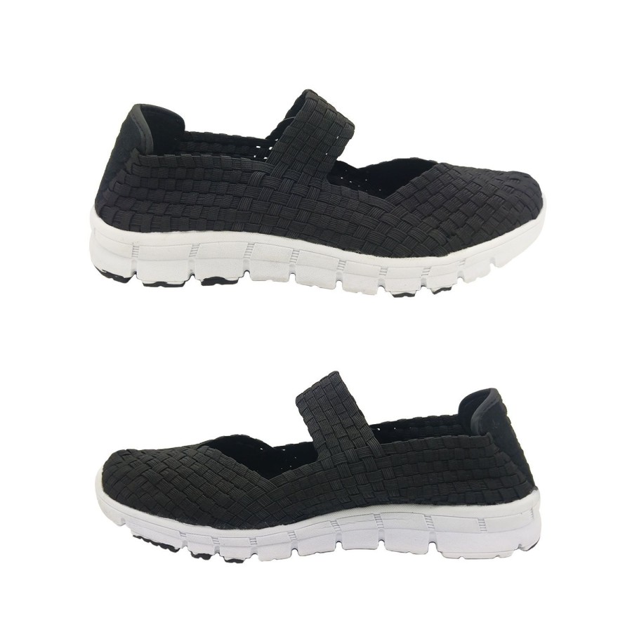 Women Wild Sole | Wildsole Lagoon Womens Shoes Woven Elastic Top Casual Stretch Comfort Light Black