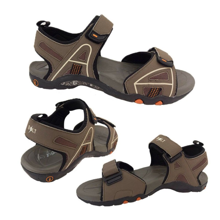 Men Bolt | Mens Sandals Bolt Roman Multi Adjustable Surf Style Non Slip Sandal Taupe