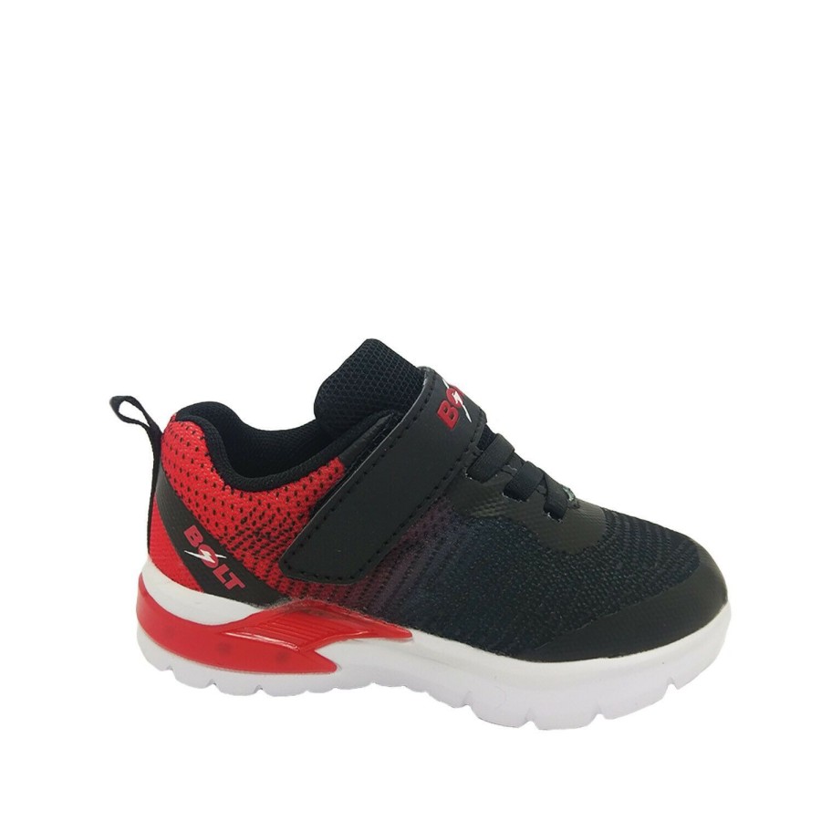 Kids Bolt Runners | Boys Shoes Bolt Pax2 Led Light Up Runner Black Red Hook And Loop Size Uk 6-2 New Black/Red