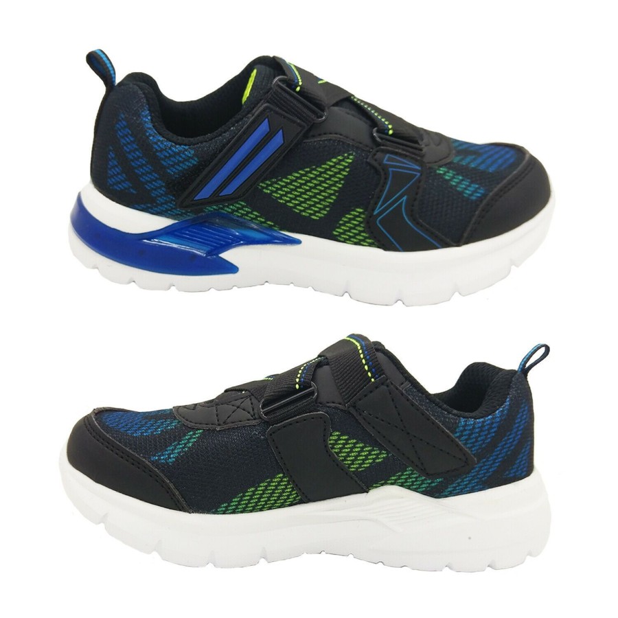 Kids Bolt Runners | Boys Shoes Bolt Pax Led Light Up Sole Runner Black Hook And Loop Size Uk 7-2 New