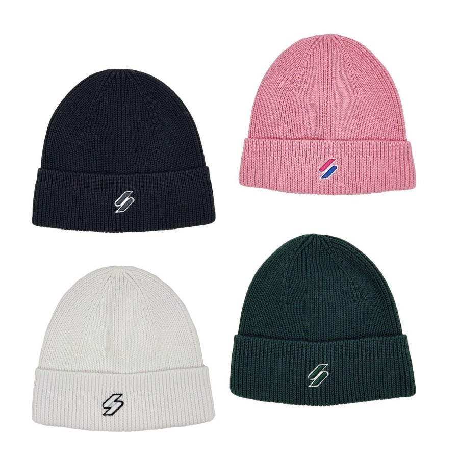 Accessories Superdry | Superdry Code Beanie Cotton Stretch Knitted Hat Fold Up Round Top