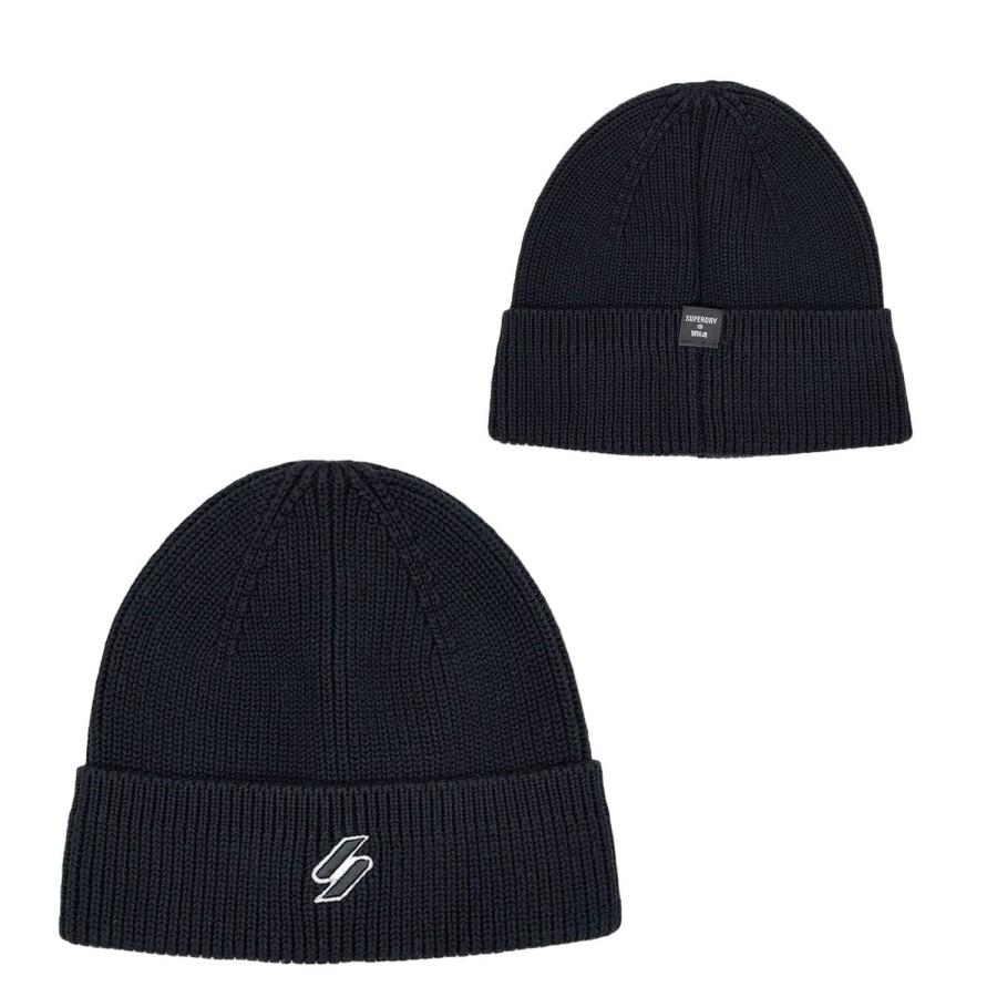 Accessories Superdry | Superdry Code Beanie Cotton Stretch Knitted Hat Fold Up Round Top