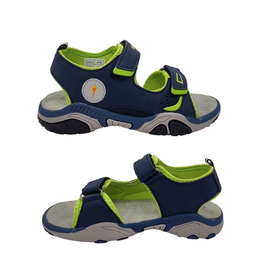 Kids Bolt Sandals | Bolt Ayden Little Boys Sandals Surf Style Multi Adjust Light Up Sole Summer Shoe Navy/Lime