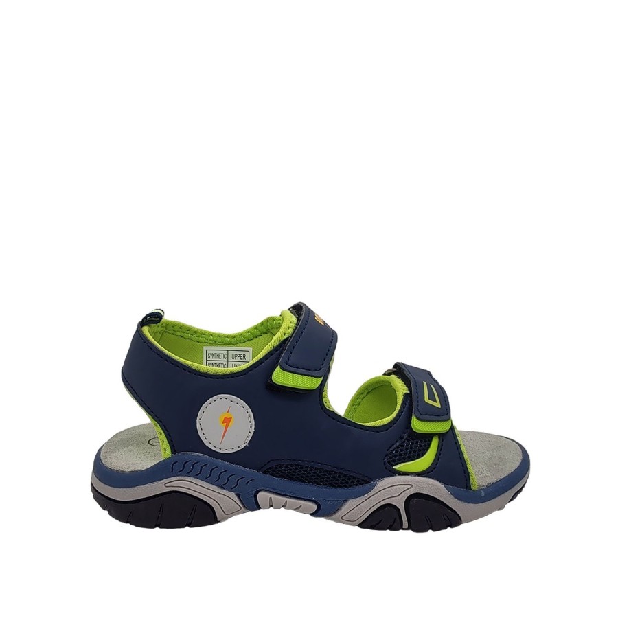 Kids Bolt Sandals | Bolt Ayden Little Boys Sandals Surf Style Multi Adjust Light Up Sole Summer Shoe Navy/Lime