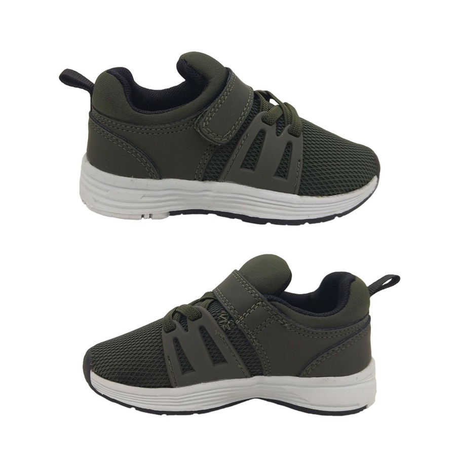 Kids Grosby Runners | Grosby Sprint Boys Shoes Casual Sneaker Hook And Loop Strap Mesh Front Khaki