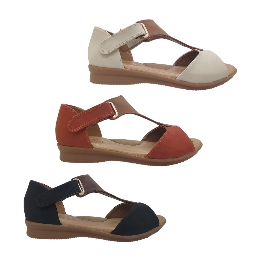 Women Step on Air | Step On Air Juniper Ladies Sandals Wedge Sole T Strap Heel In Dual Tab Adjusts