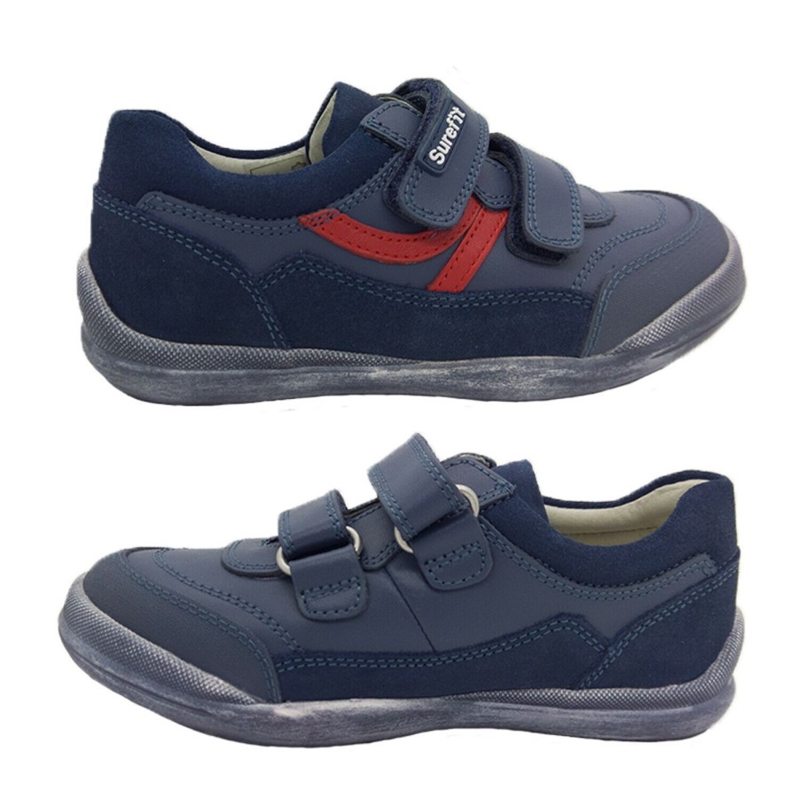 Kids Surefit Casual | Boys Shoes Surefit Danny Leather Casuals Hook And Loop Straps Flat Sole