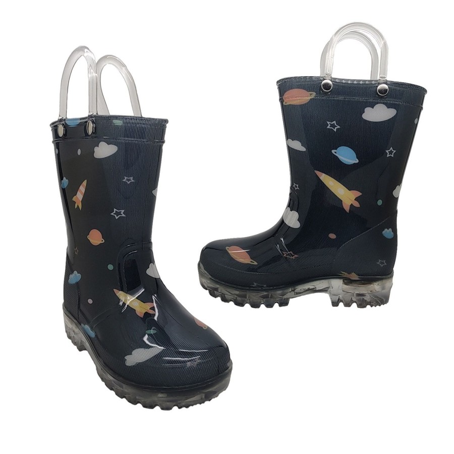 Kids Jellies Outdoor | Jellies Galactic Bright Toddler Little Boys Gumboots Pull On Space Print Led Sole Navy