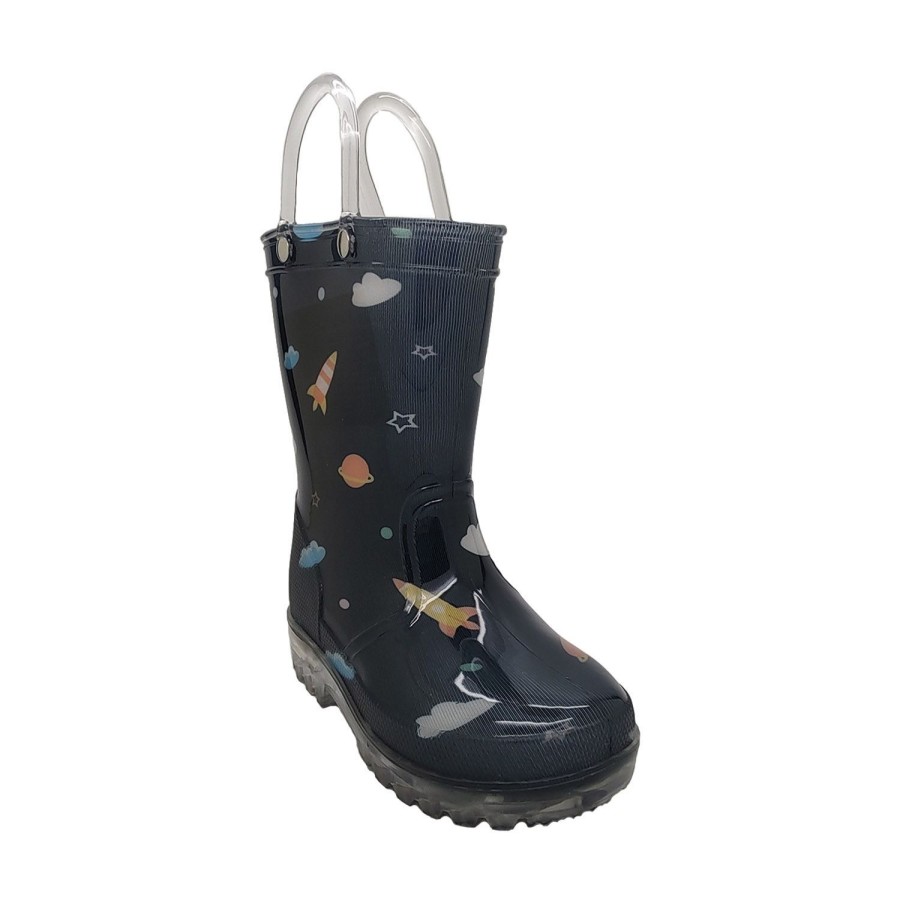 Kids Jellies Outdoor | Jellies Galactic Bright Toddler Little Boys Gumboots Pull On Space Print Led Sole Navy