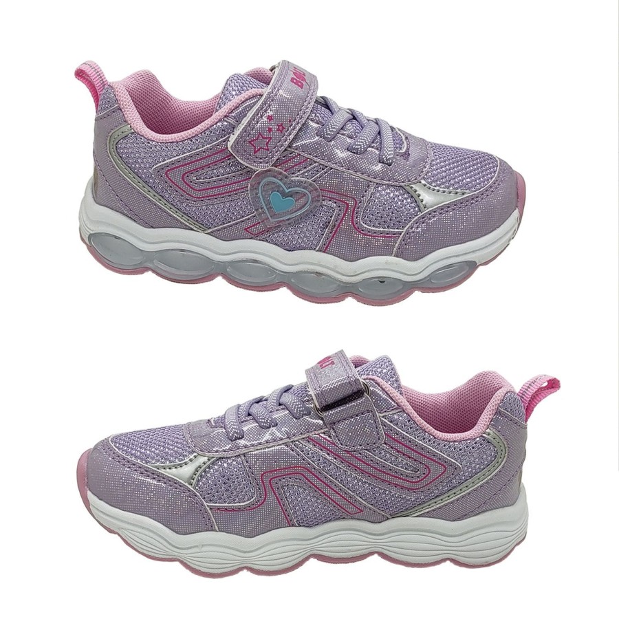 Kids Bolt Runners | Bolt Suki Girls Shoes Casual Trainer Led Light Sole Hook And Loop Strap Glittery Lilac