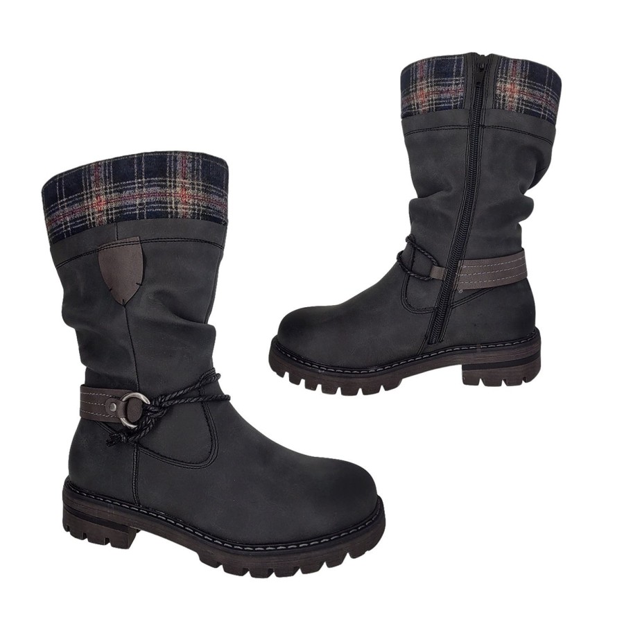 Women Step on Air | Step On Air Michelle Ladies Boots Mid Length Zip Side Padded Plaid Top Lined