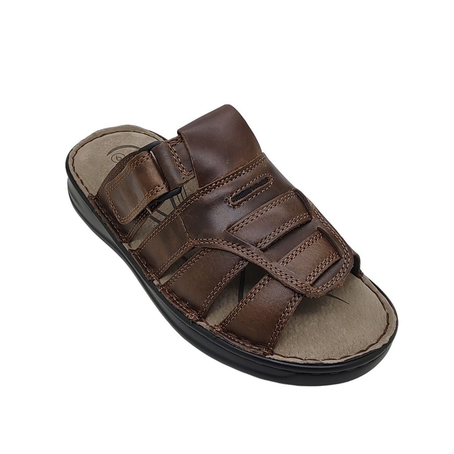 Men Woodlands | Woodlands Hoyt Mens Sandals Leather Slip On Slide Cushioned Lightweight Open Toe Brown