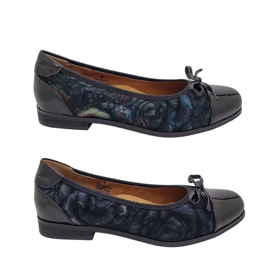 Women Jemma | Jemma Lucy Ladies Shoes Leather Flats Patent Trim Floral Print Slip On