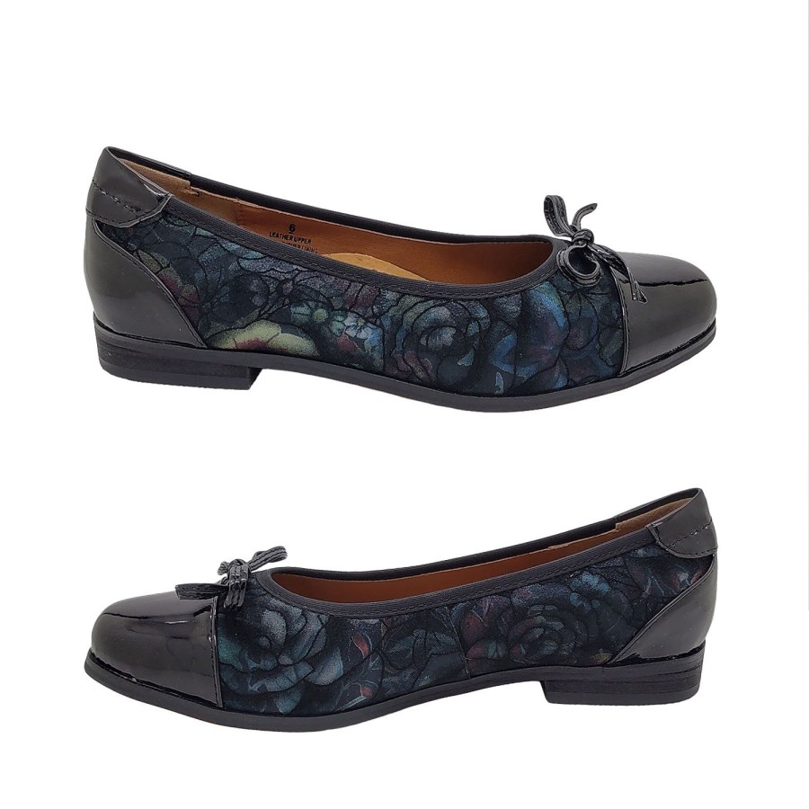 Women Jemma | Jemma Lucy Ladies Shoes Leather Flats Patent Trim Floral Print Slip On