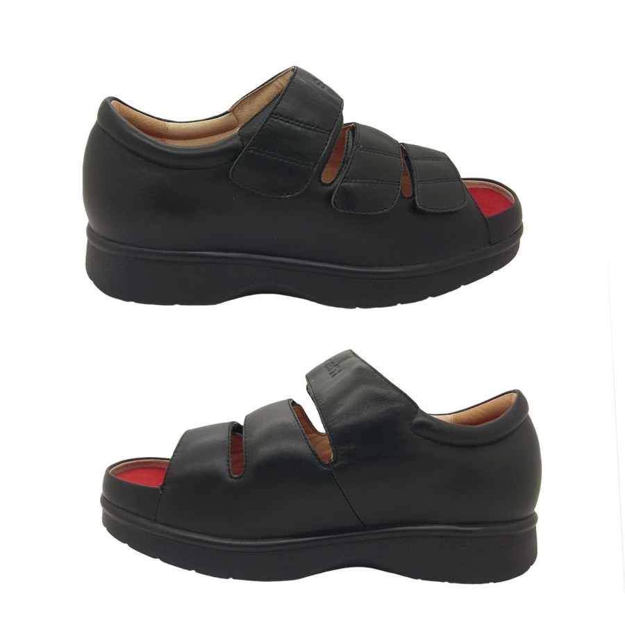 Women Surefit | Surefit Mr 108 Series Specialist Orthopedic Shoes 3 Strap Open Toe Adjustable Black