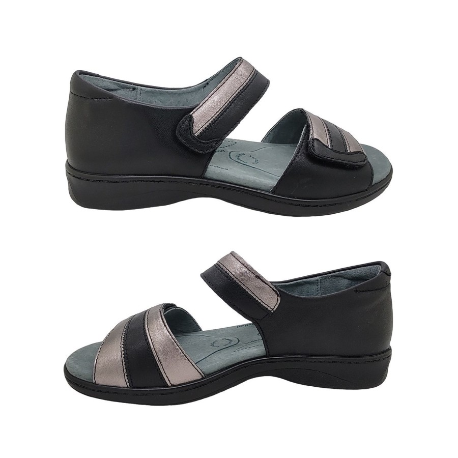 Women Homyped | Homyped Dakota Womens Sandals Leather Wide Fit Back In Adjustable Straps