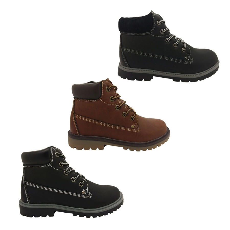 Kids Grosby Boots | Grosby Billyb Boys Youth Boots Lace Up Distressed Finish Zip Side