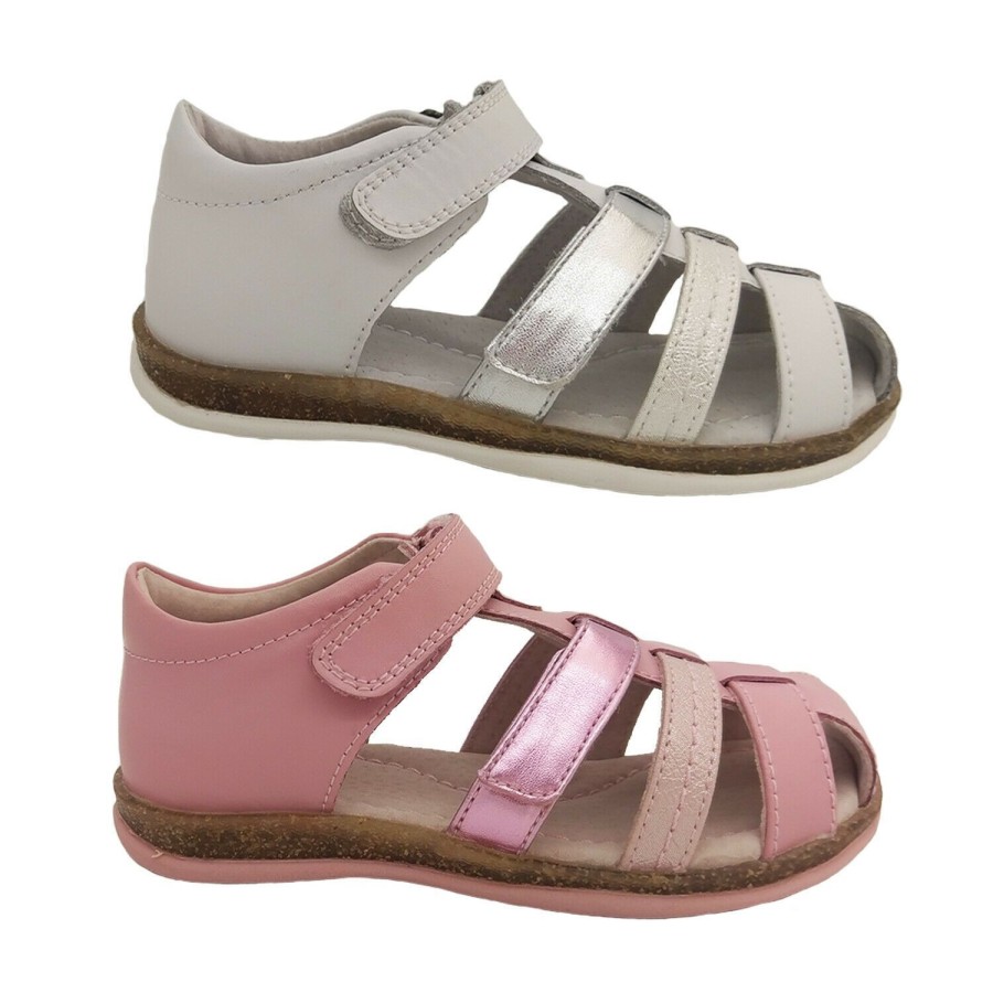 Kids Surefit Sandals | Girls Shoes Surefit Jodie Covered Toe Adjustable Leather Sandals Heel In Support