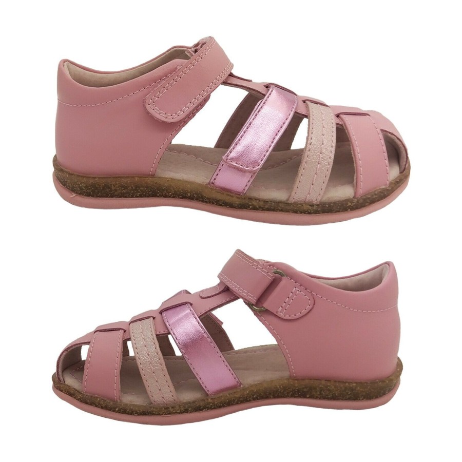 Kids Surefit Sandals | Girls Shoes Surefit Jodie Covered Toe Adjustable Leather Sandals Heel In Support