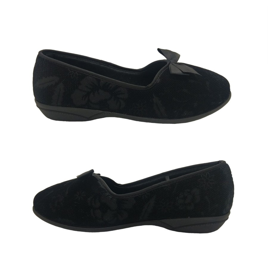 Women Grosby | Grosby Gracie Ladies Slippers Slip On Soft Floral Pattern Velour Bow Lined