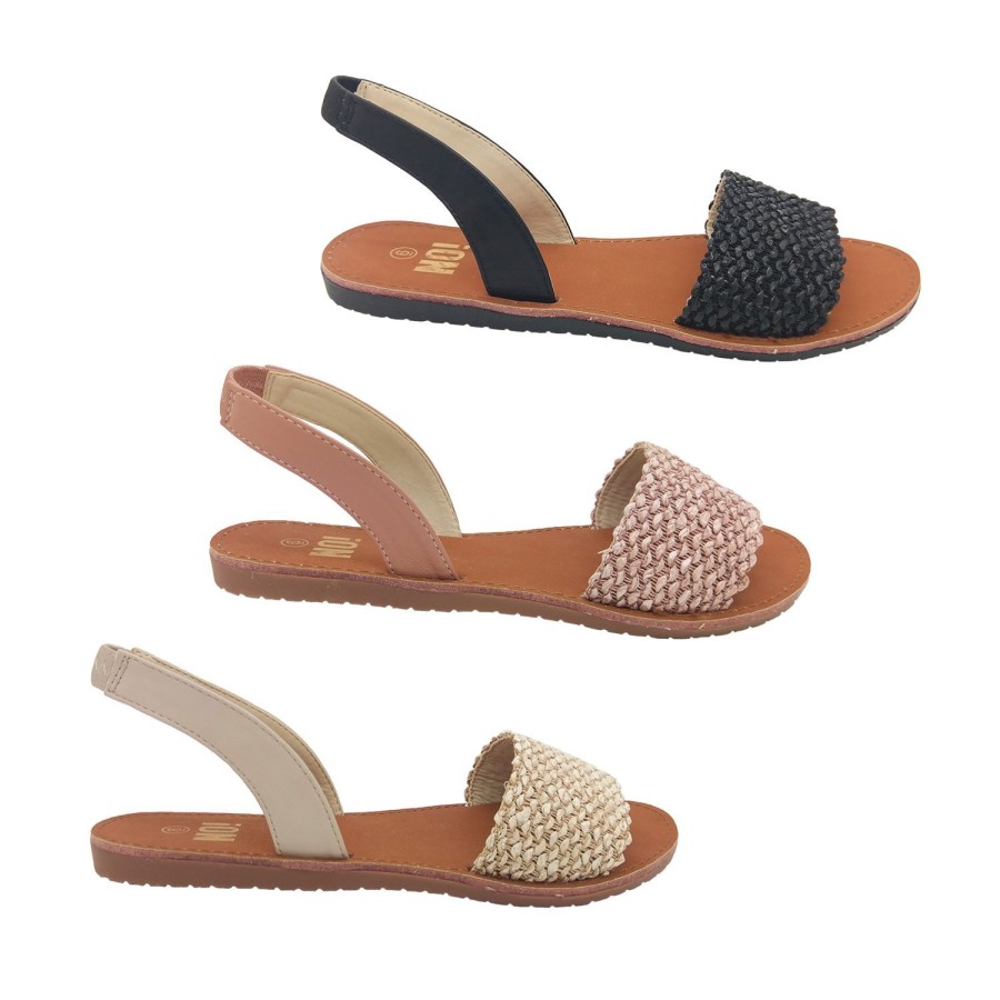 Women No Shoes | No! Shoes Slouch Ladies Sandals Open Toe Slingback Weave Front Flat Sole