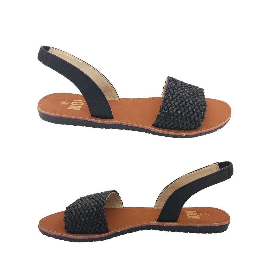 Women No Shoes | No! Shoes Slouch Ladies Sandals Open Toe Slingback Weave Front Flat Sole