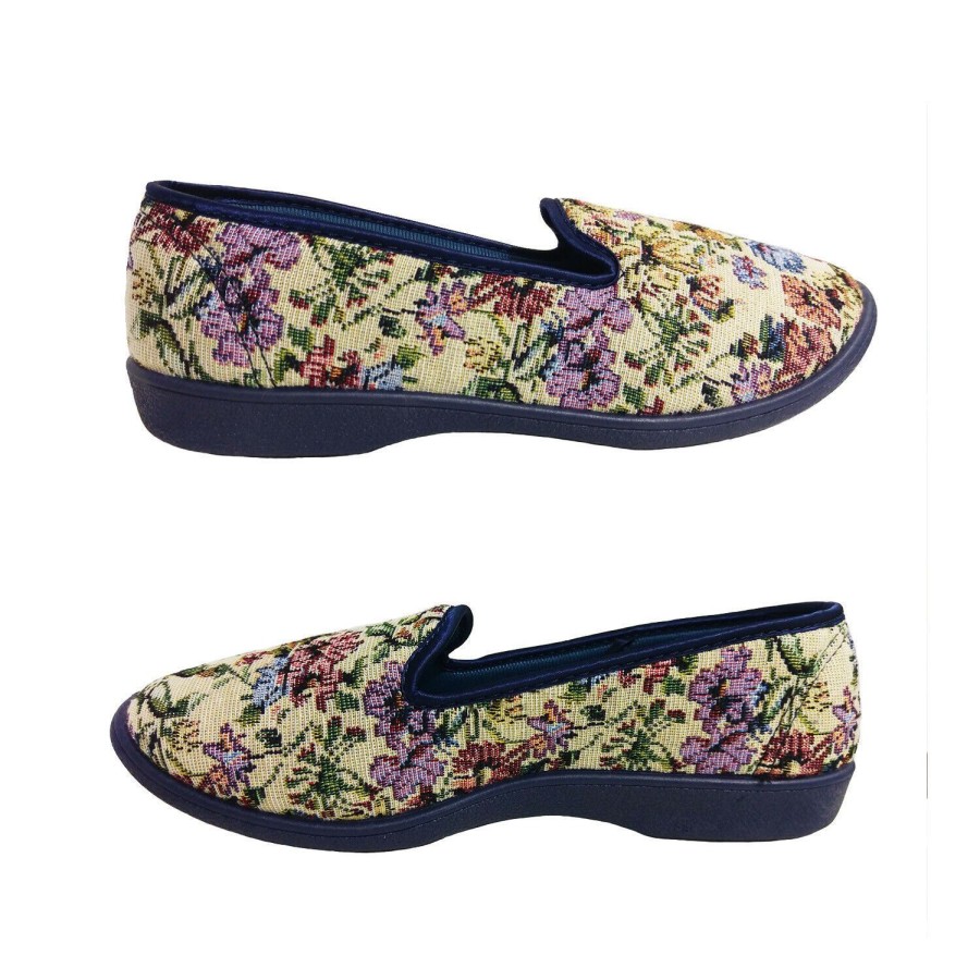 Women Grosby | Ladies Slippers Grosby Dalia Slip On Floral Tapestry Look Satin Trim Size 5-11 Multi-Coloured