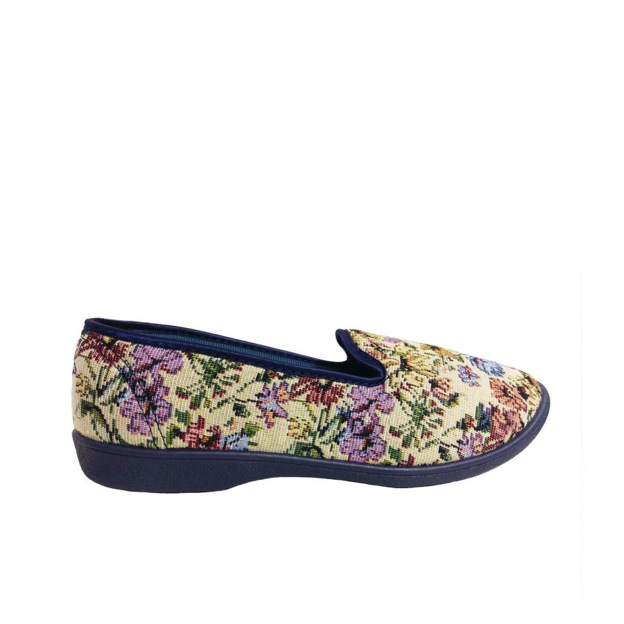 Women Grosby | Ladies Slippers Grosby Dalia Slip On Floral Tapestry Look Satin Trim Size 5-11 Multi-Coloured